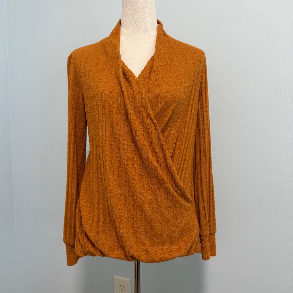 Anthropologie Maeve Rafela Surplice Wrap Front Sweater Orange V-Neck Size XS‎